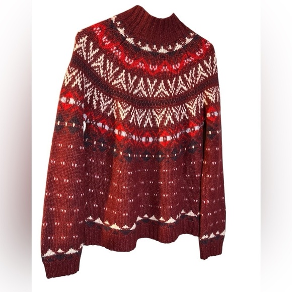 American Eagle Fair Isle burgundy Wool Blend Fall winter Sweater Women's Medium - Picture 1 of 10
